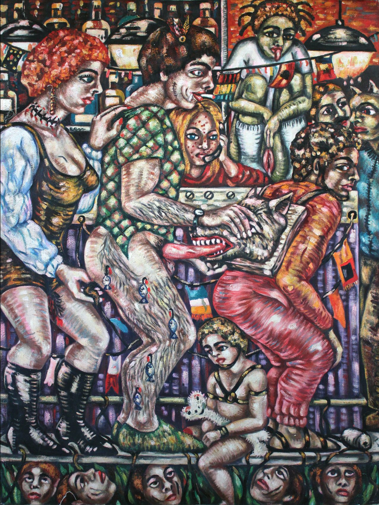 Scène de bar, huile sur toile d'Anne van der Linden, 1997