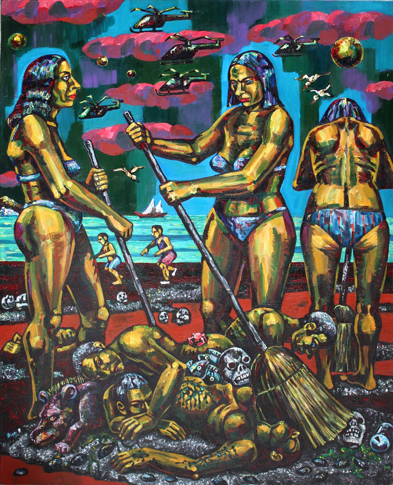 Plage ménage, acrylique sur toile d'Anne van der Linden, 2019