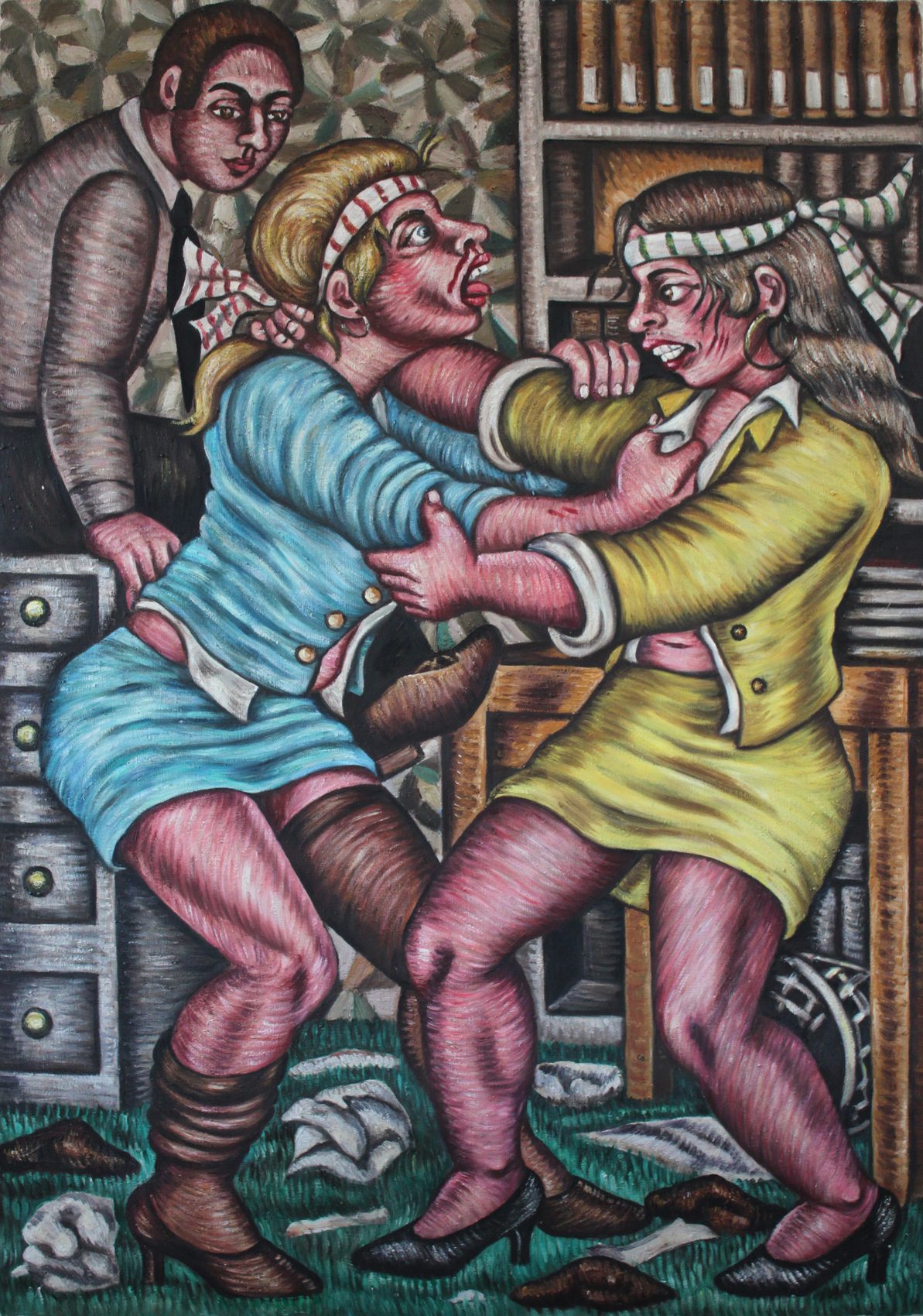 Lutteuses, huile sur toile d'Anne van der Linden, 2005
