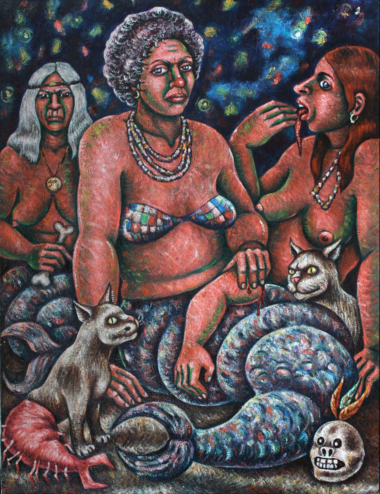 Sirènes sixties, toile d'Anne van der Linden, 2010