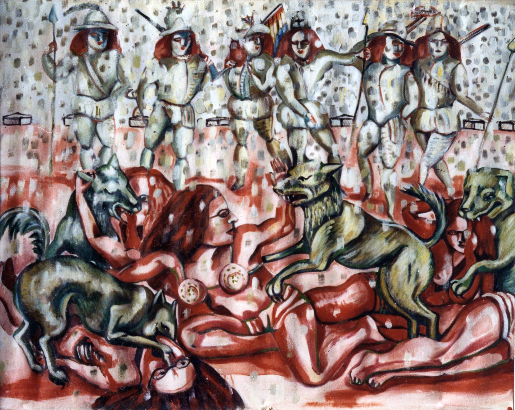 Livrée aux chiens, huile sur toile d'Anne van der Linden, 1992