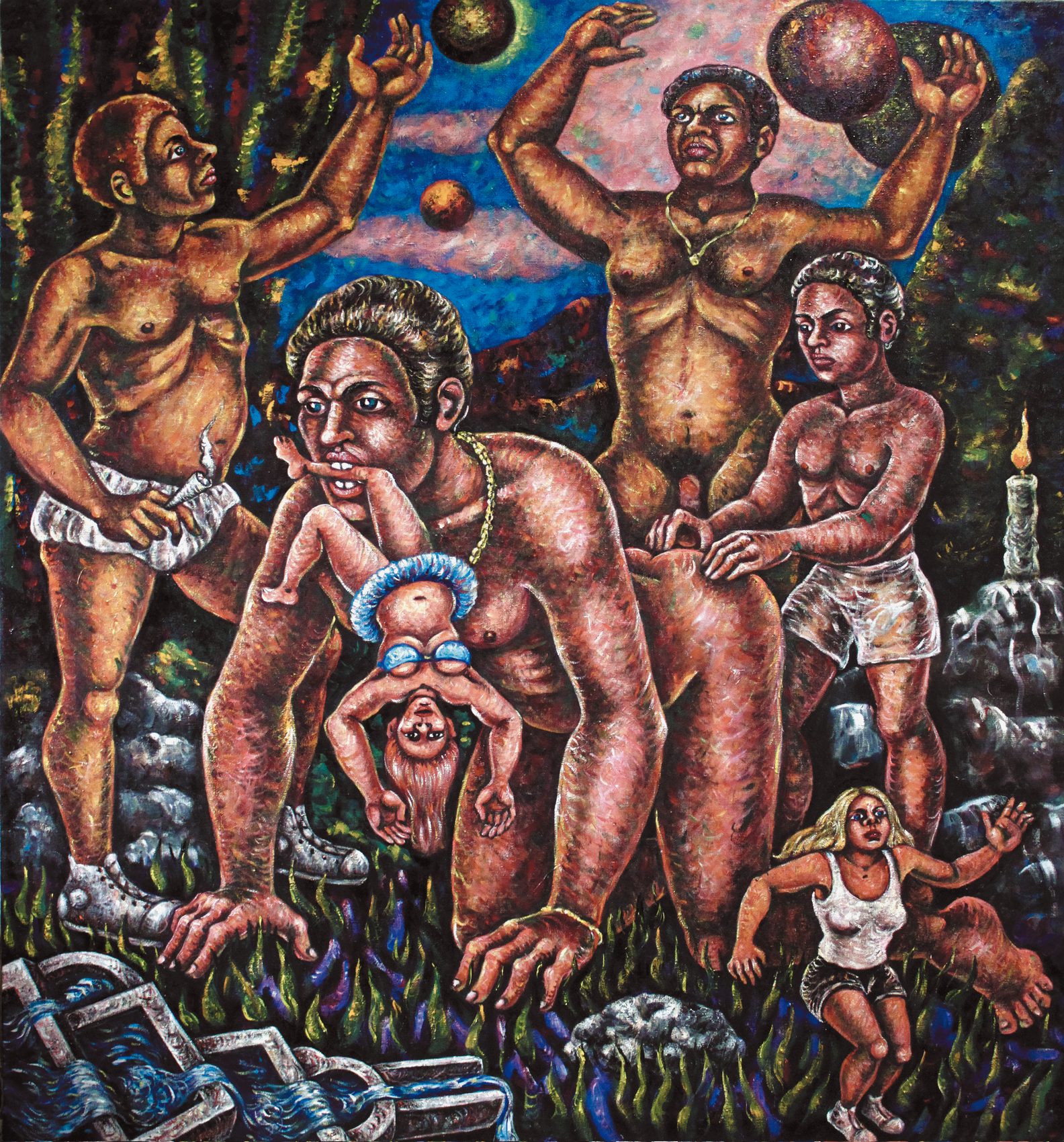 Gang bang à La Courneuve, acrylique sur toile d'Anne van der Linden, 2011