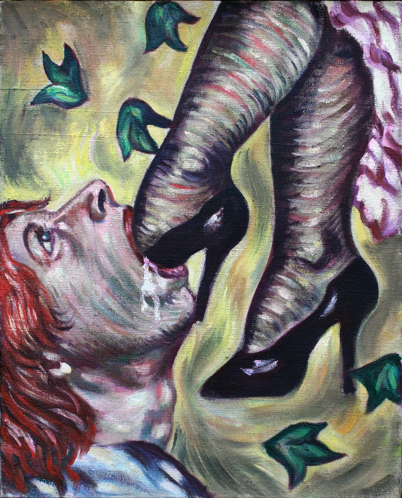 Dans ma bouche, huile sur toile d'Anne van der Linden, 1999