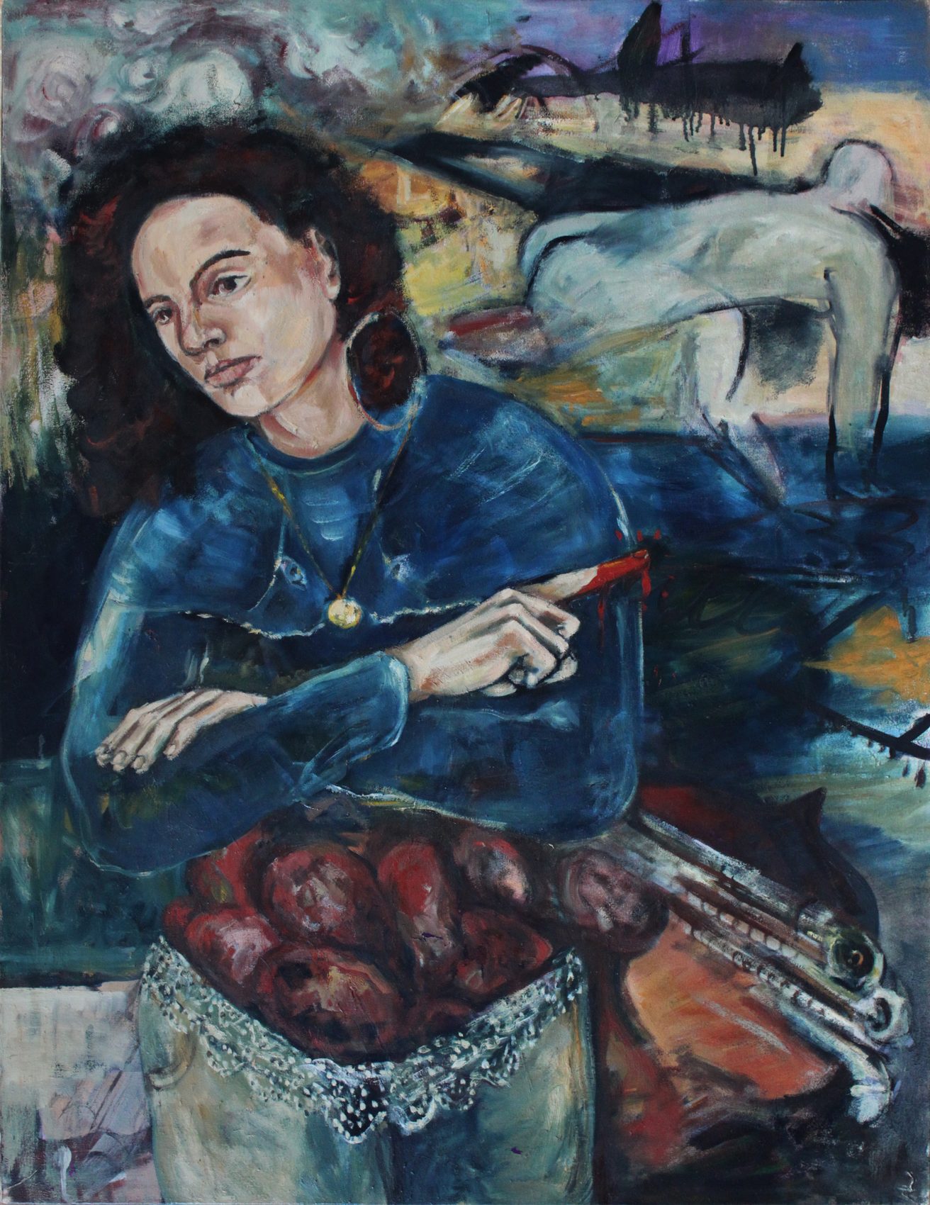Le Doigt ensanglanté, huile sur toile d'Anne van der Linden, 1993