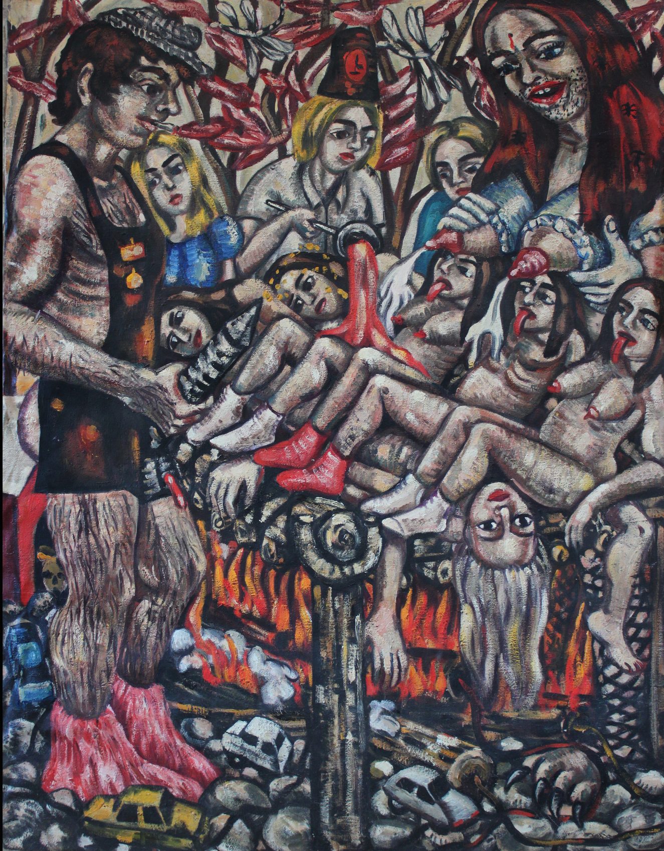Barbecue, huile sur toile d'Anne van der Linden, 1997