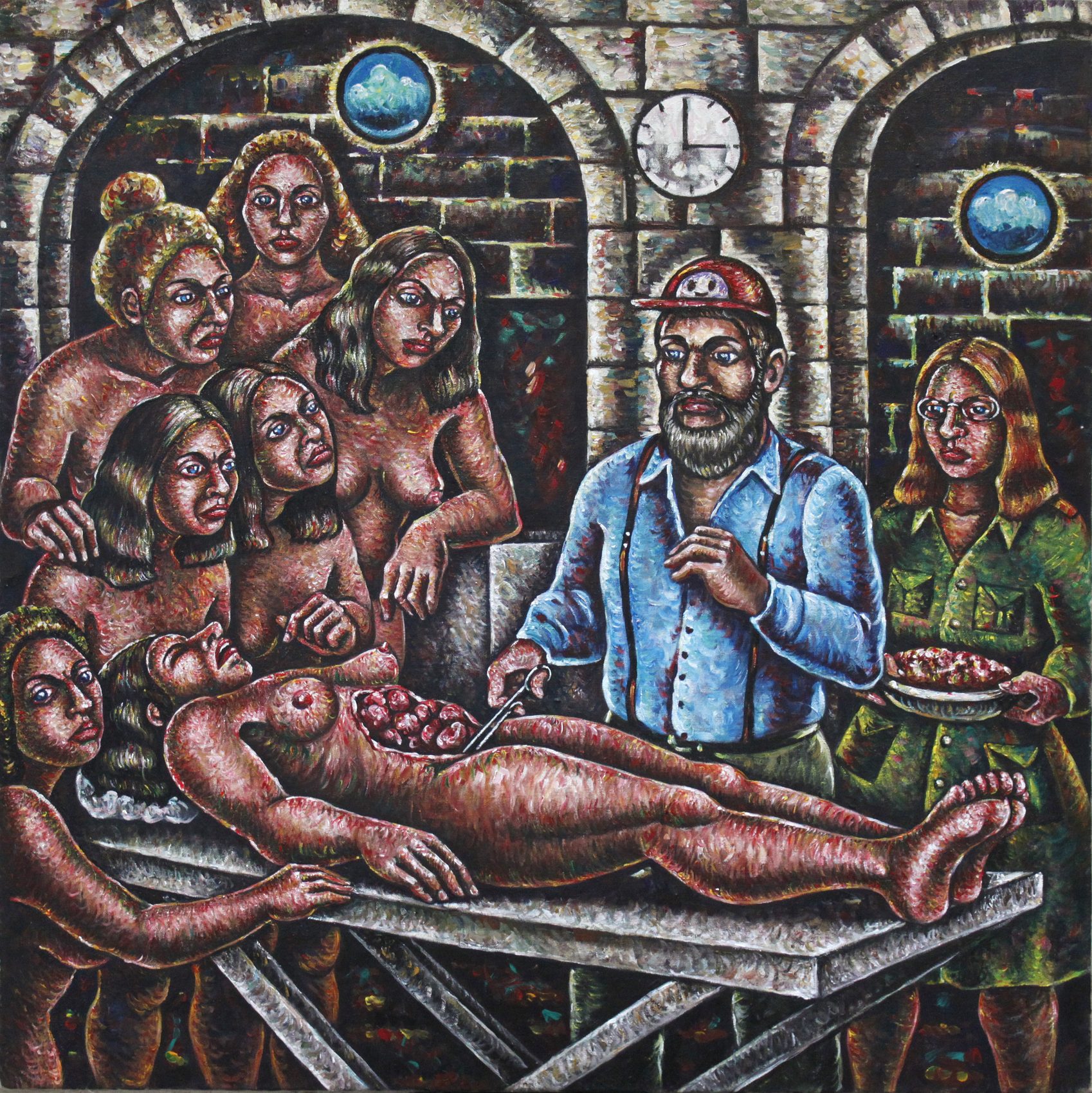 Leçon d'anatomie pour dames, acrylique sur toile d'Anne van der Linden, 2013