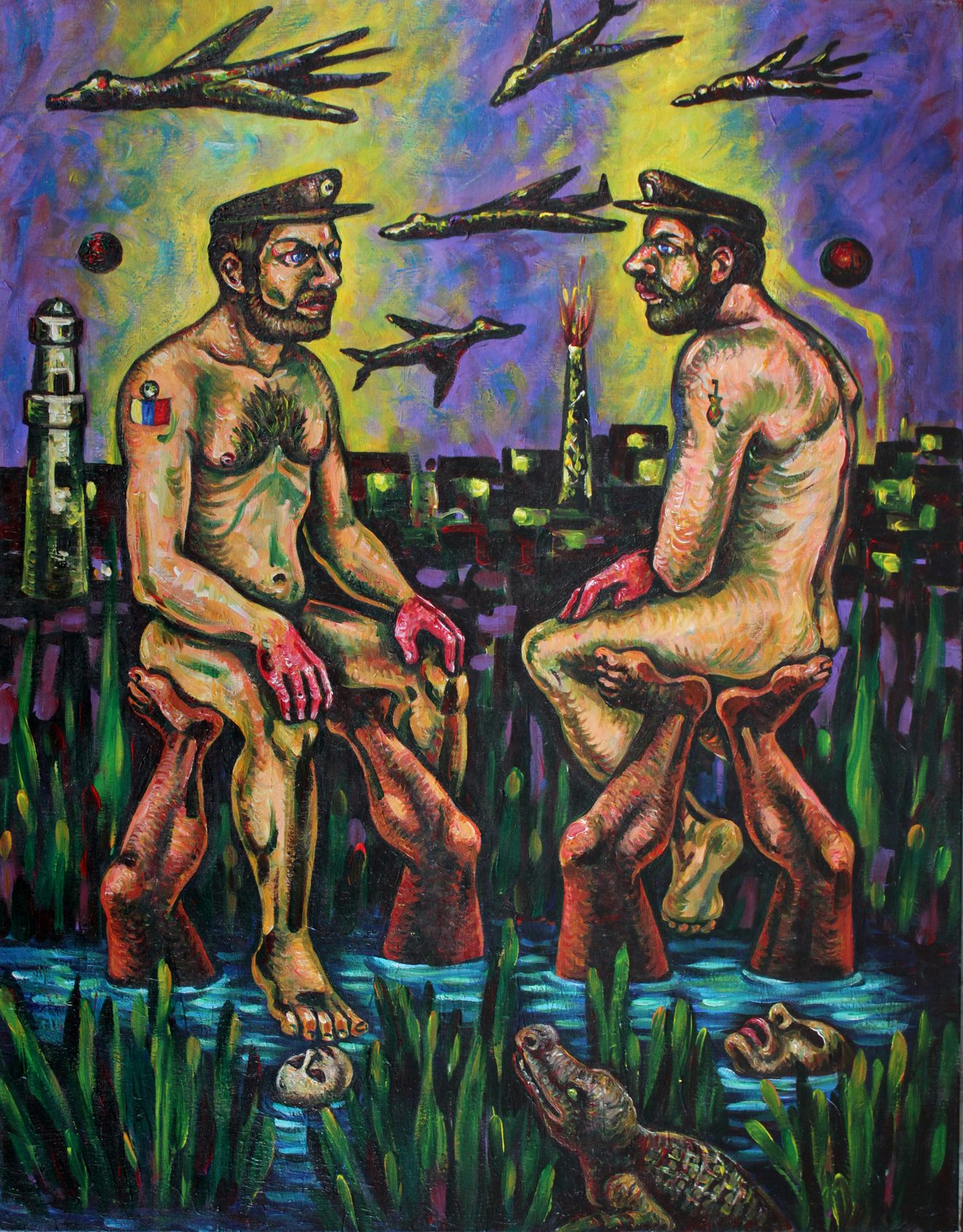 Les Gars de la marine, acrylique sur toile d'Anne van der Linden, 2016
