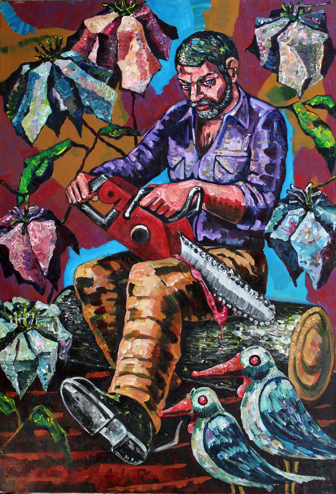 Bûcheron, acrylique sur toile d'Anne van der Linden, 2019