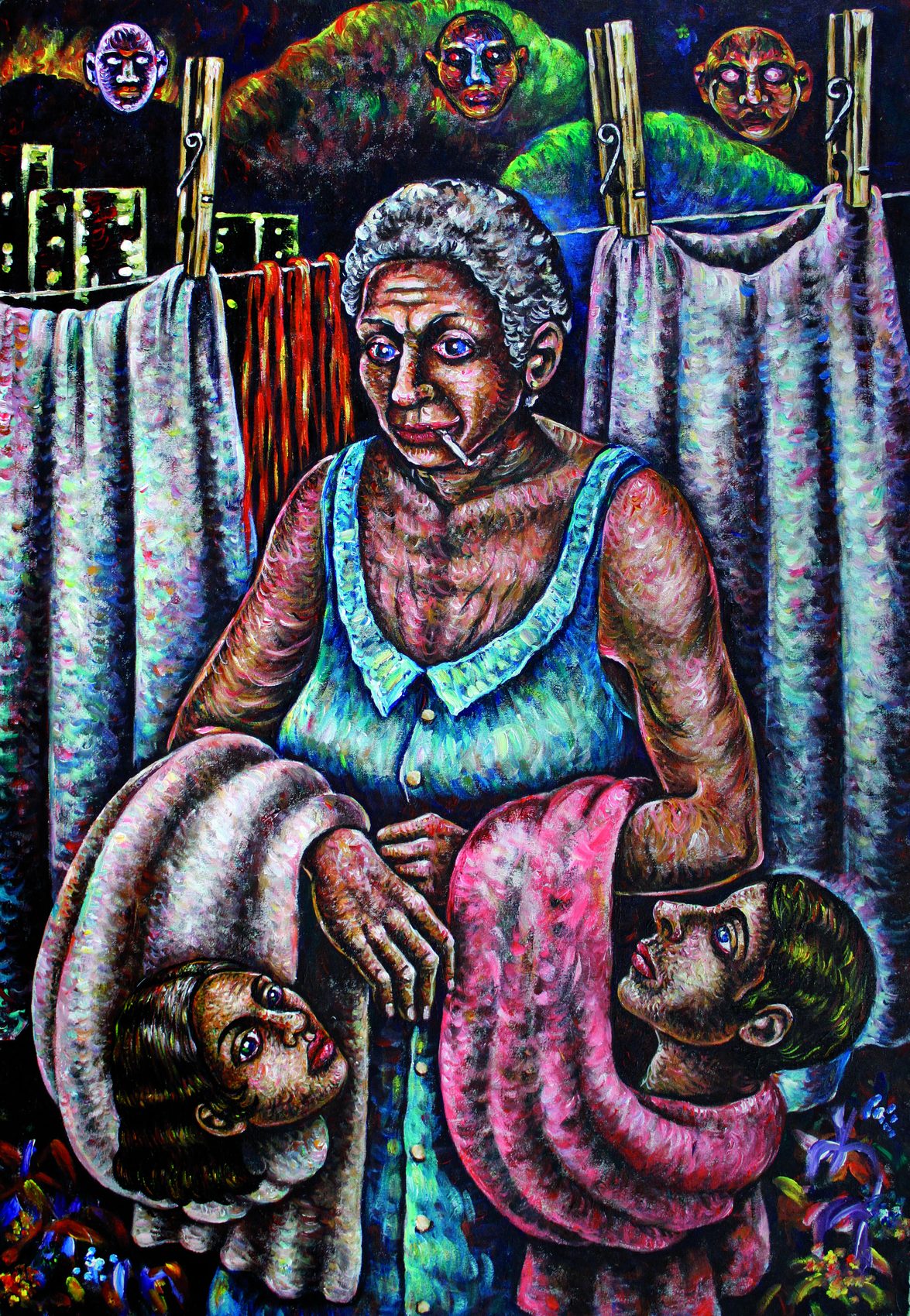 Pinces à linge, acrylique sur toile d'Anne van der Linden, 2013