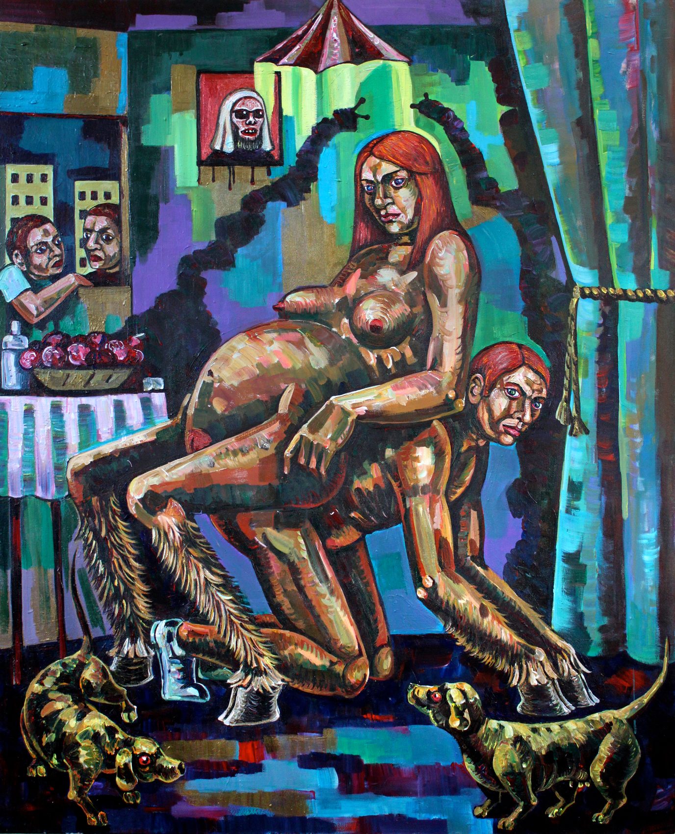 La Bête à deux dos, acrylique sur toile d'Anne van der Linden, 2019