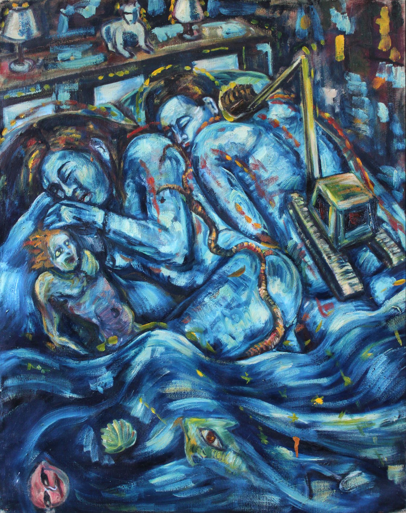 Couple endormi, huile sur toile d'Anne van der Linden, 1993