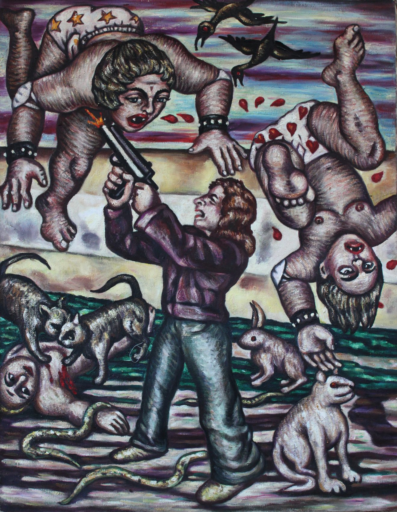Tir aux bébés, huile sur toile d'Anne van der Linden, 2003