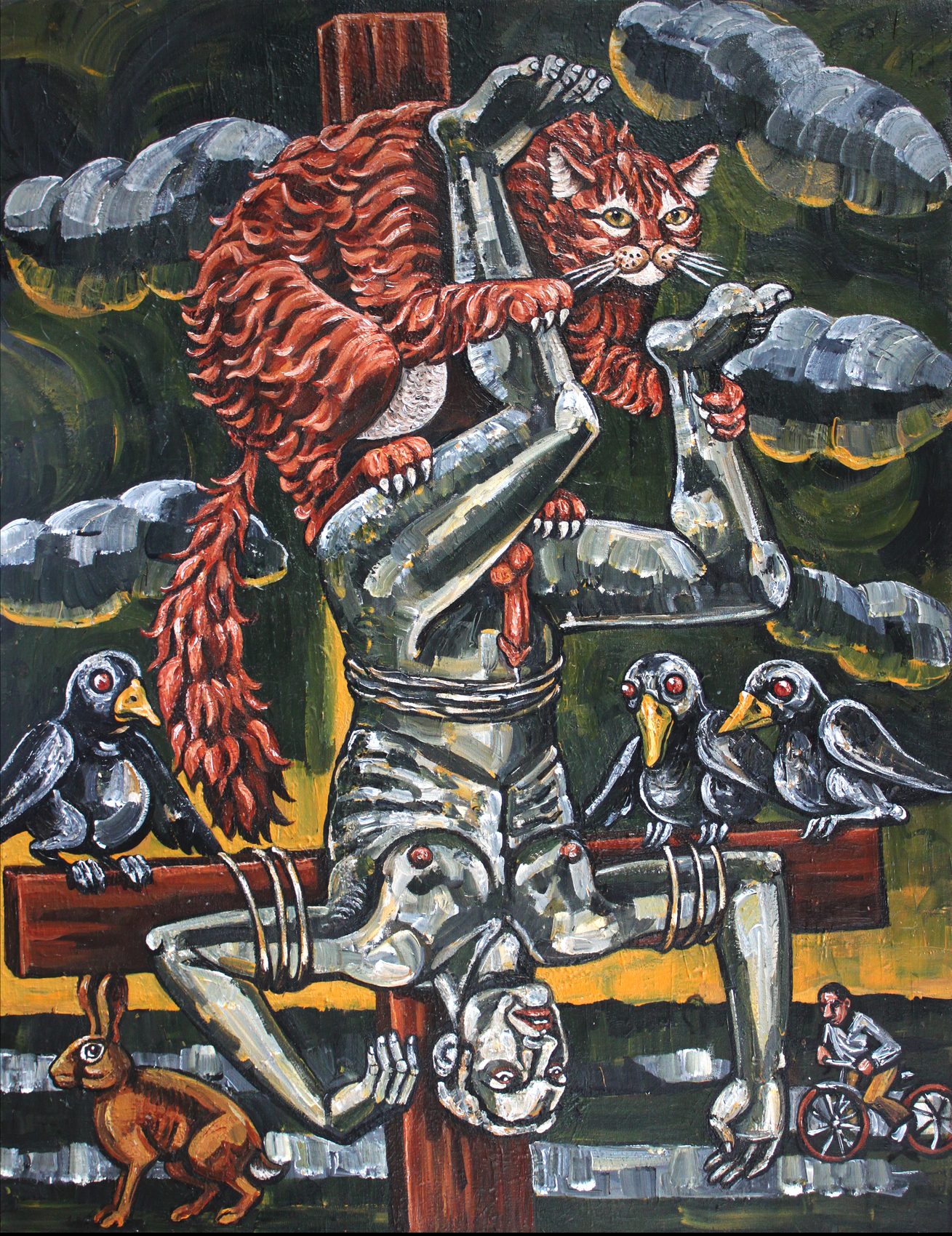 Pierre et le chat, acrylique sur toile d'Anne van der Linden, 2023