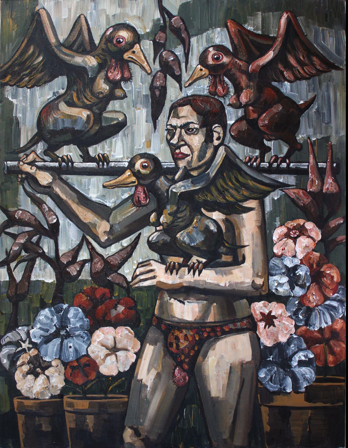 L'Oiseleur, acrylique sur toile d'Anne van der Linden, 2023