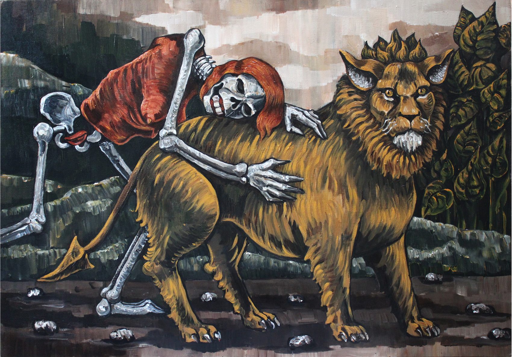 Le Lion chimérique, acrylique sur toile d'Anne van der Linden, 2023