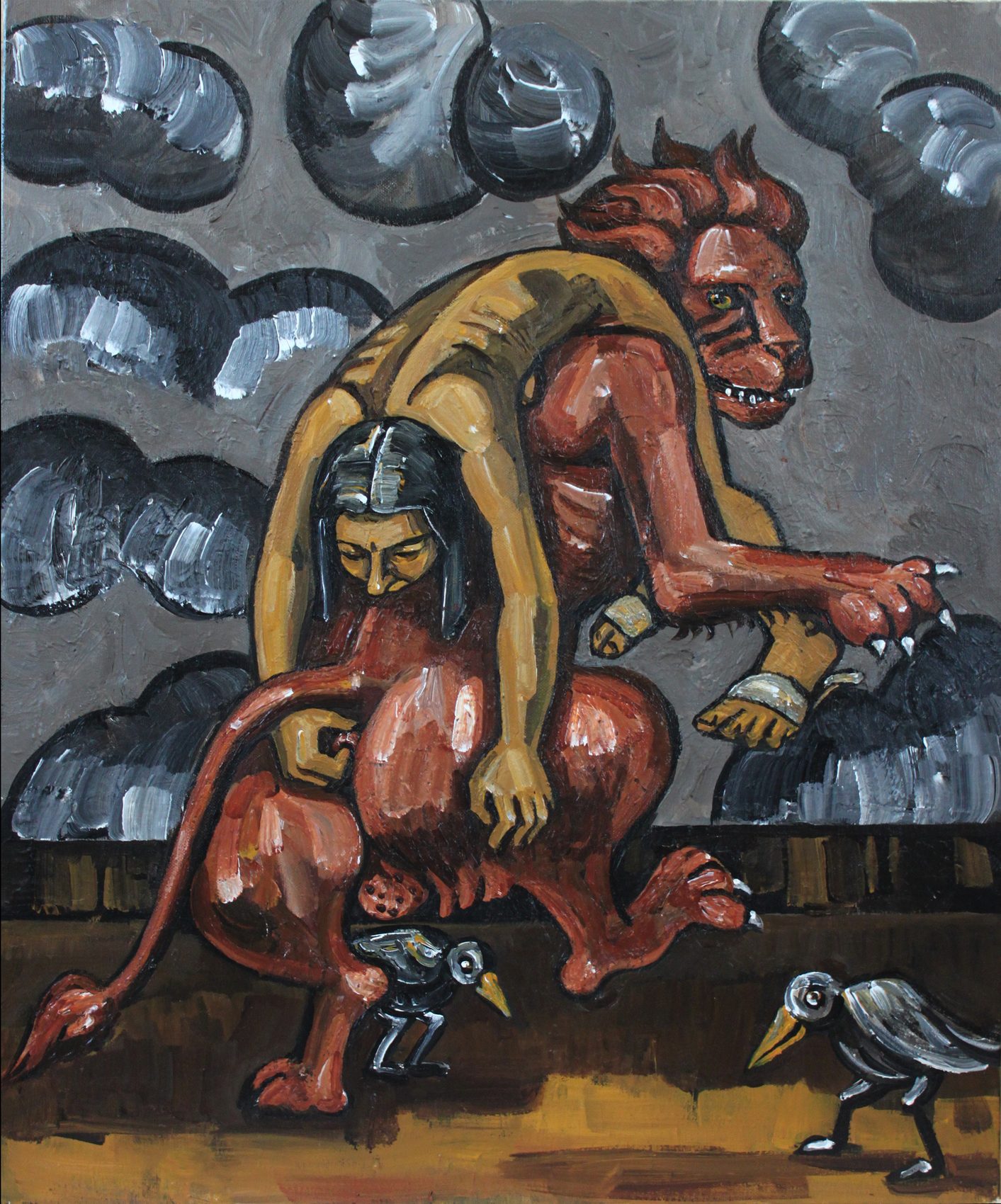 Lion anal, acrylique sur toile d'Anne van der Linden, 2023