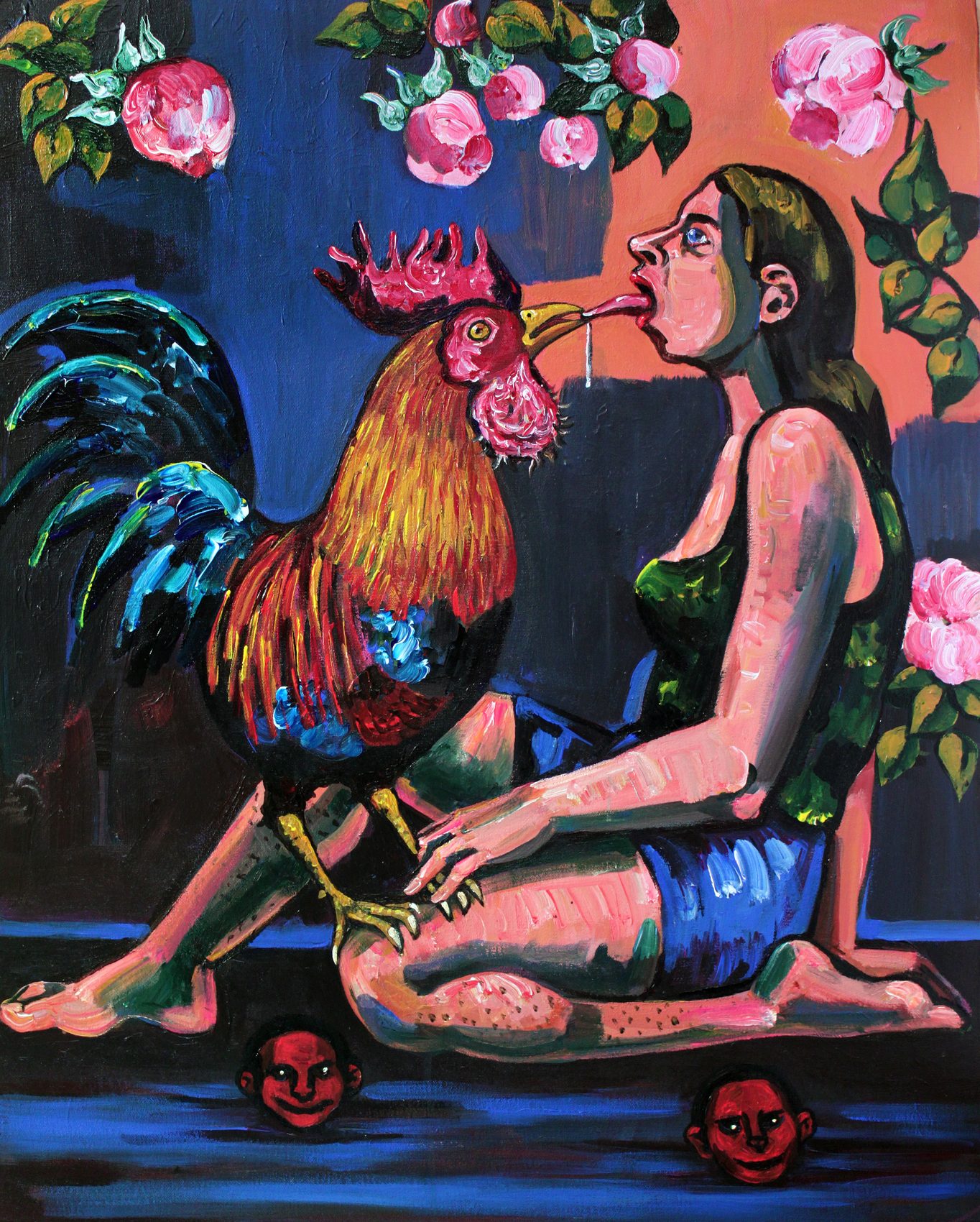 Le Coq ombrageux, acrylique sur toile d'Anne van der Linden, 2022
