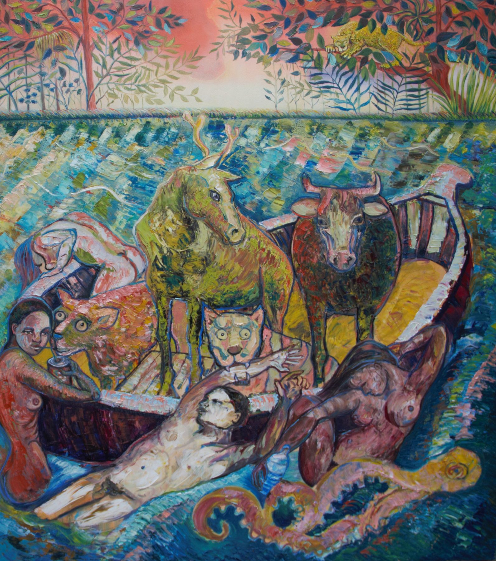La barque de Dante, huile sur toile d'Anouchka Desseilles, 2025