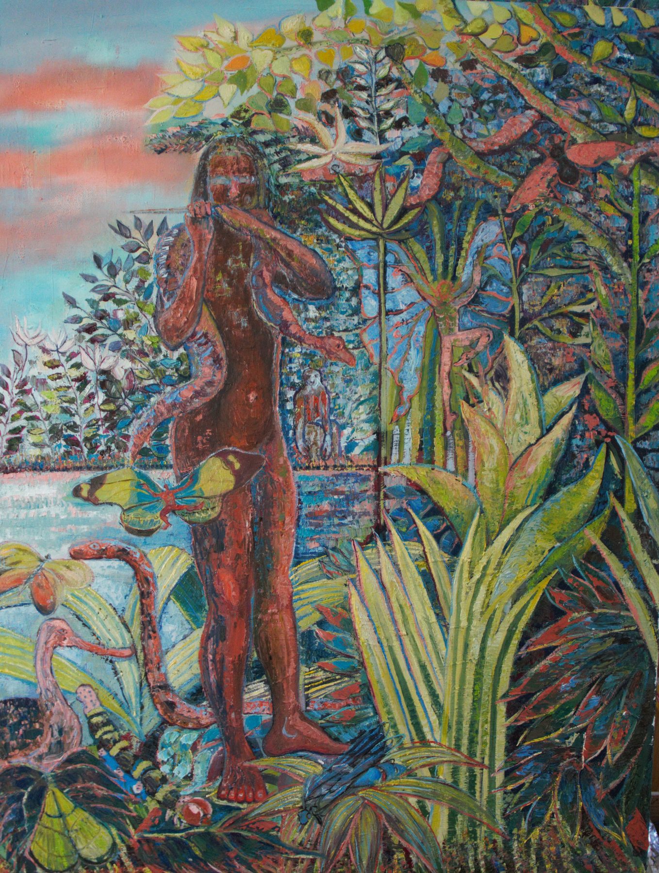 La charmeuse de serpents, huile sur toile d'Anouchka Desseilles, 2025
