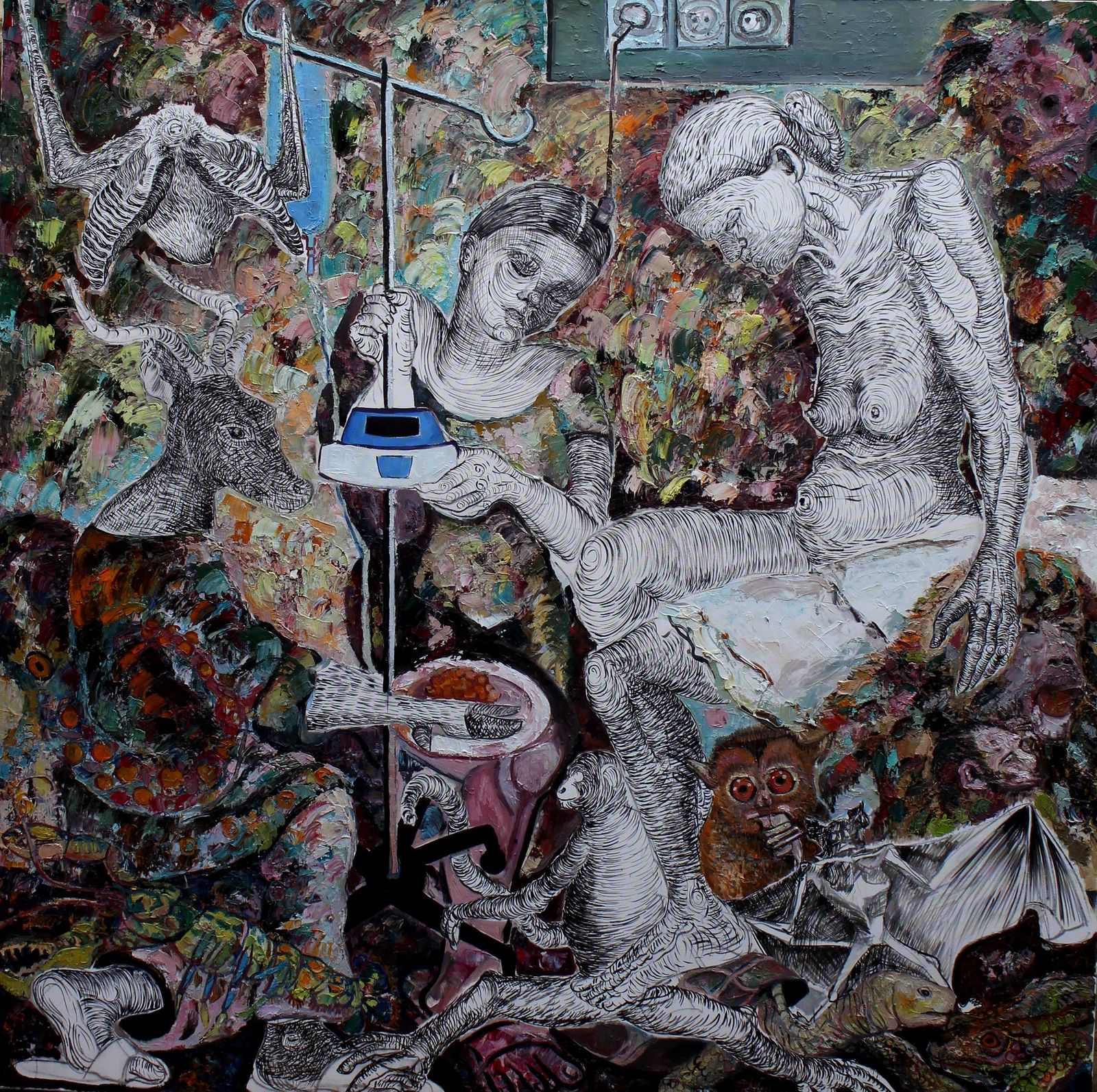 La toilette intime, huile sur toile d'Anouchka Desseilles, 2022